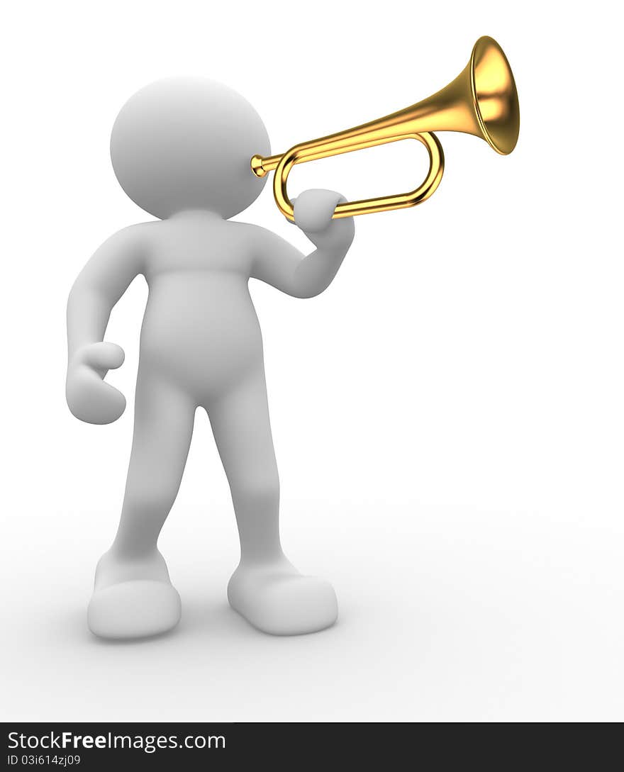 3d people icon playing trumpet - This is a 3d render illustration. 3d people icon playing trumpet - This is a 3d render illustration