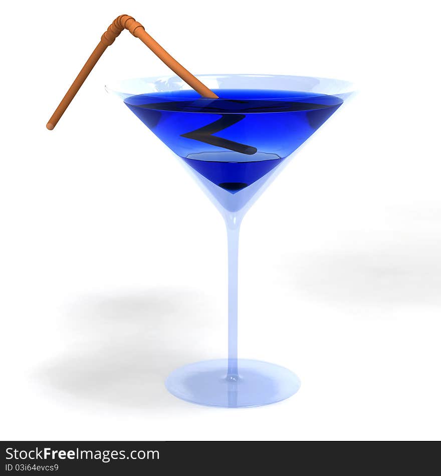 Colored Cocktail In Glass With Brown Straw