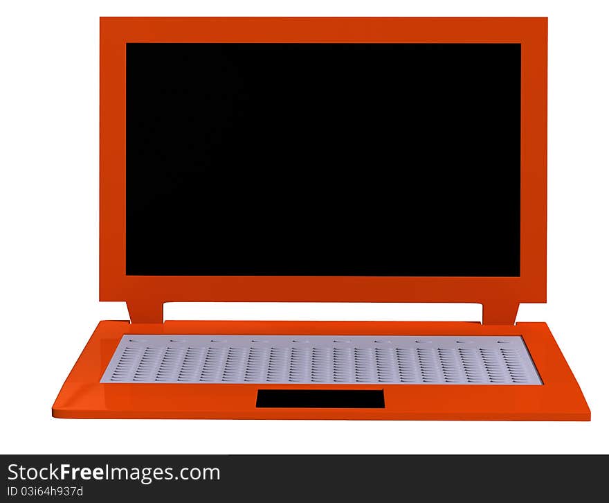 Orange laptop on white baground without office equipment