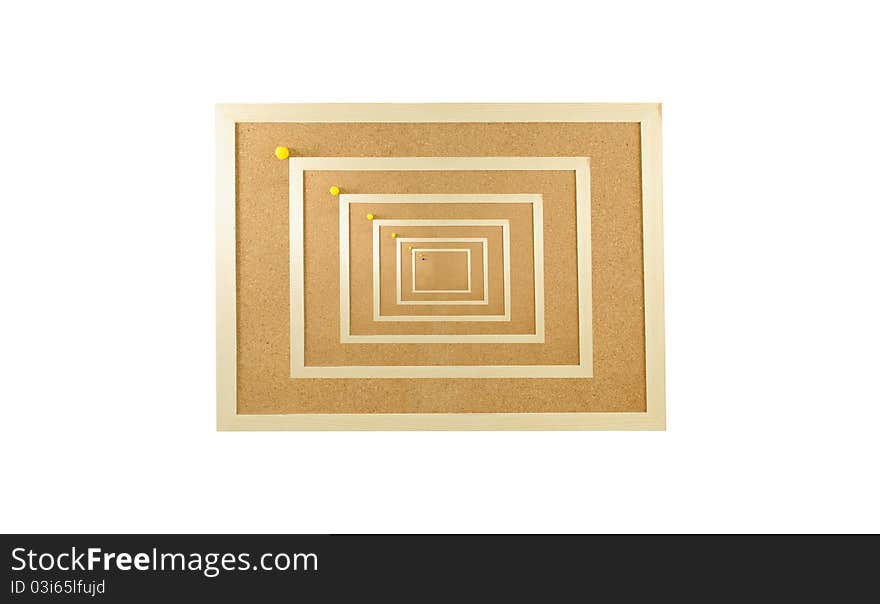 Corkboard with yellow pin on isolate. Corkboard with yellow pin on isolate