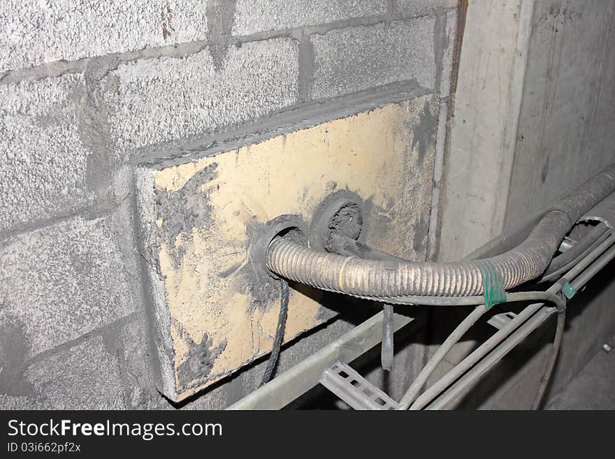 Telecommunications cables in the basement. Telecommunications cables in the basement