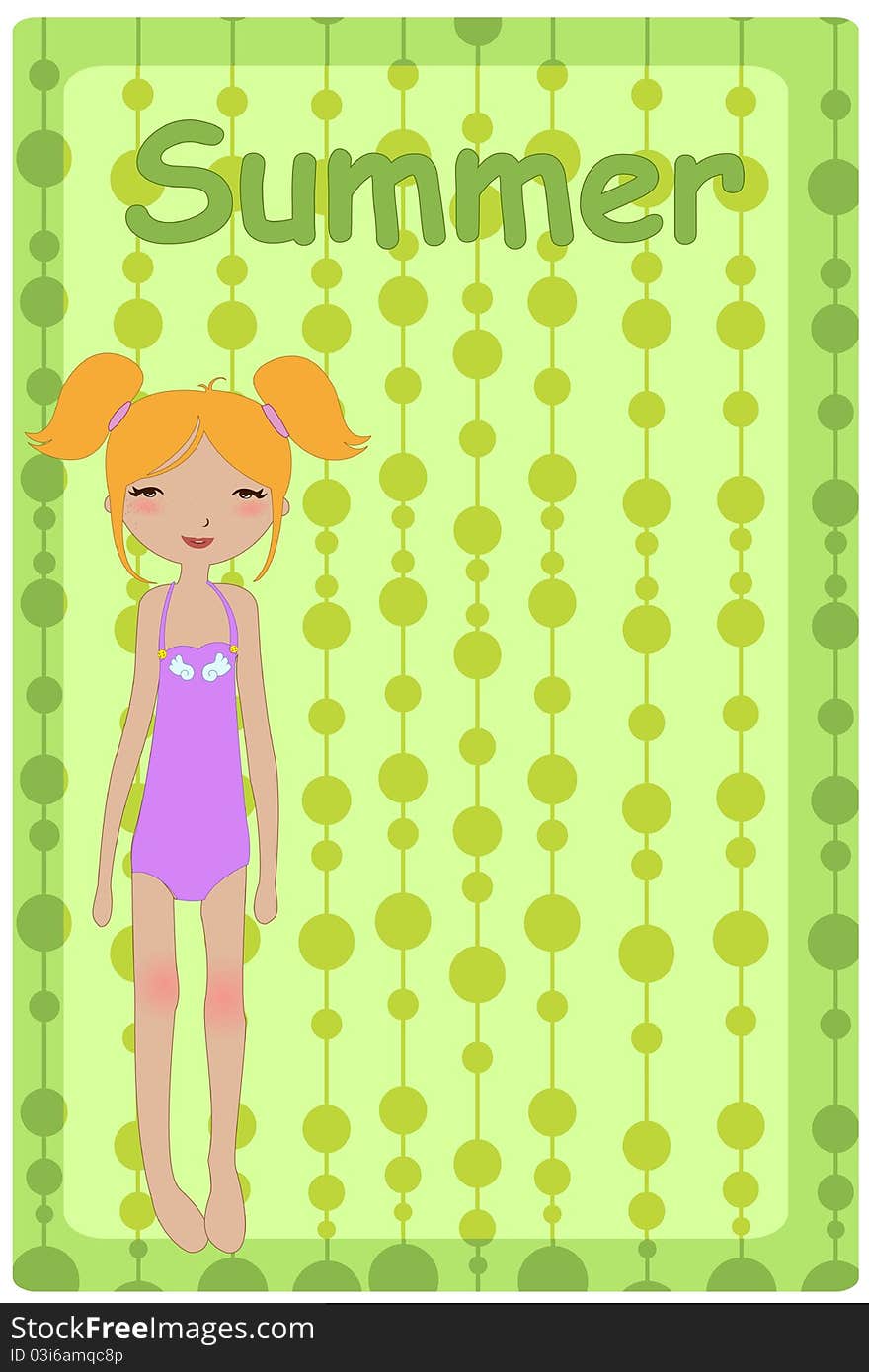 Vector Illustration of cute summer background with pretty little girl