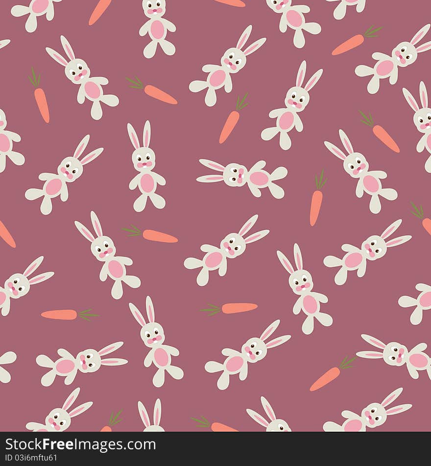 Child's seamless wallpaper with bunny and carrot