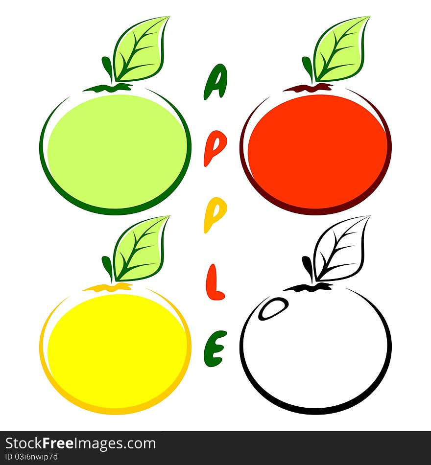 Four apples on a white background. Apples of different color. Four apples on a white background. Apples of different color.