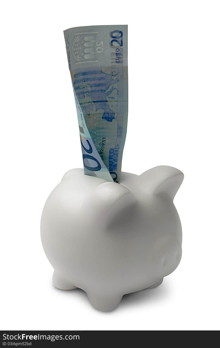 White piggy bank with note bank. White piggy bank with note bank