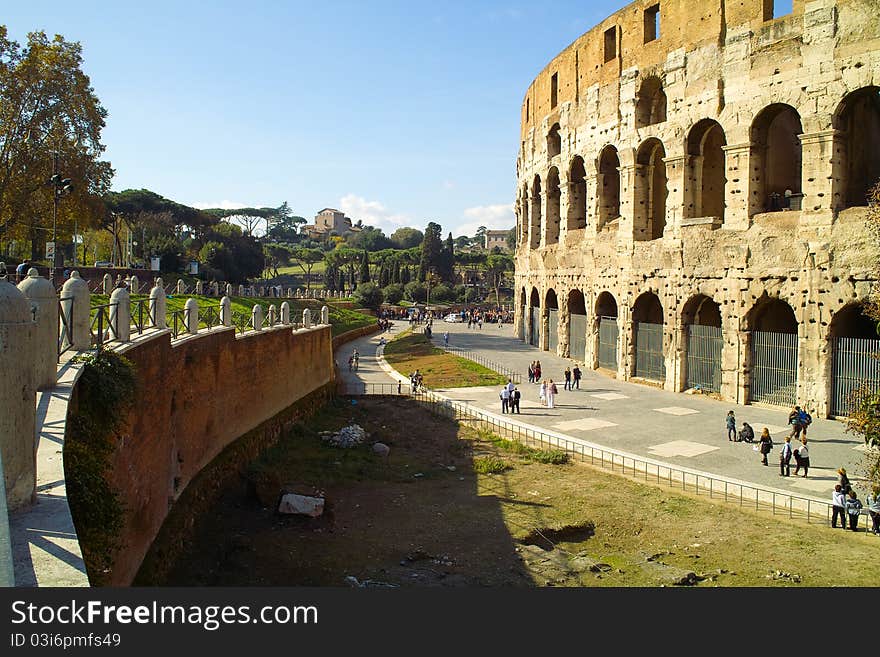 The Colosseum was built by Vespasian andTitus in the 70-80 A.D. and was used for gladiatorial spectacles. Its original Latin name was Amphitheatrum Flavium. The Colosseum was built by Vespasian andTitus in the 70-80 A.D. and was used for gladiatorial spectacles. Its original Latin name was Amphitheatrum Flavium.