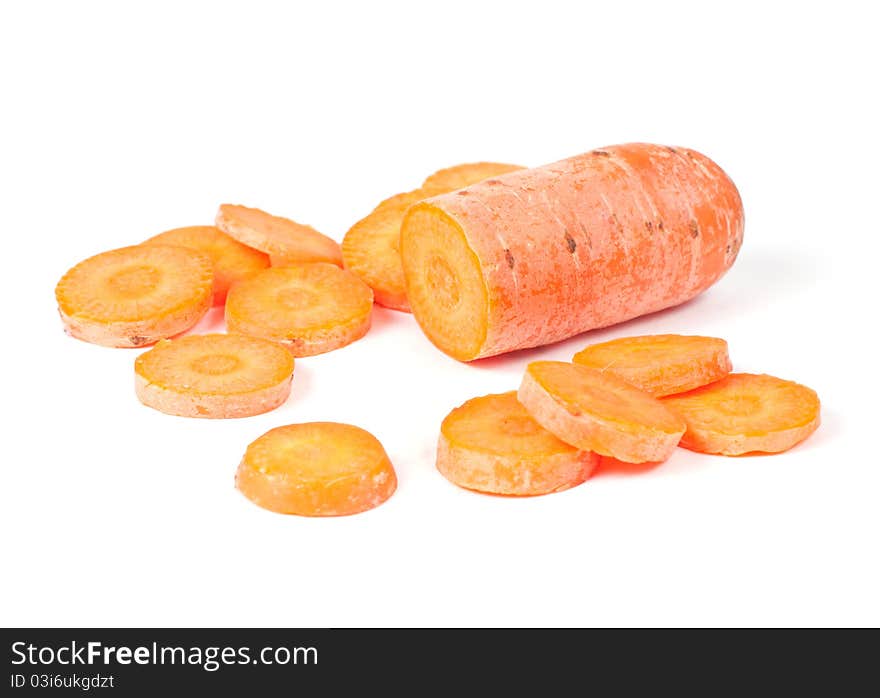 Carrot slices lying on white background isolated. Carrot slices lying on white background isolated