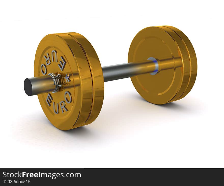 Dumbbell of golden discs with the inscription EURO