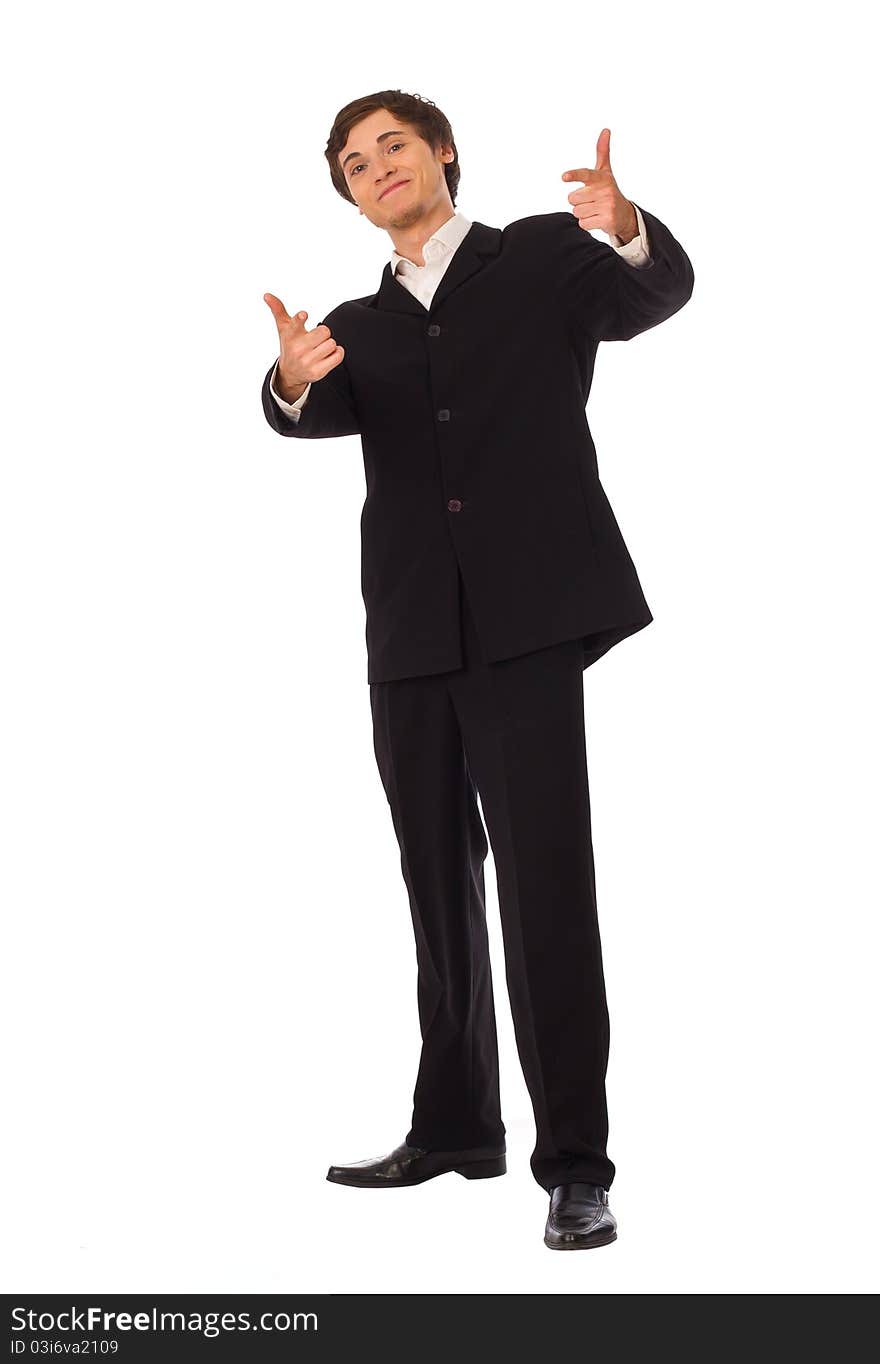 Young business man pointing at you