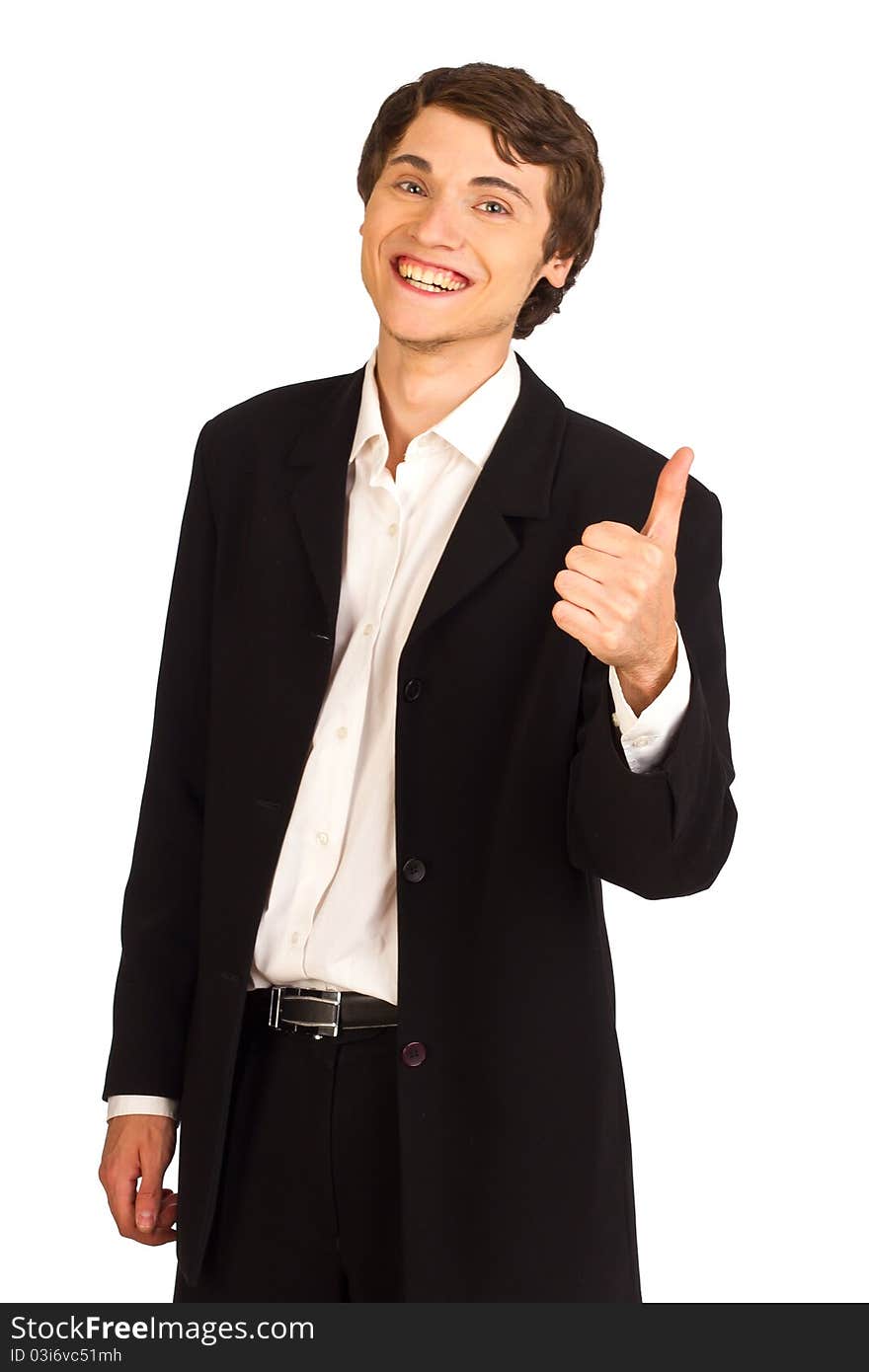 Happy business man showing thumbs