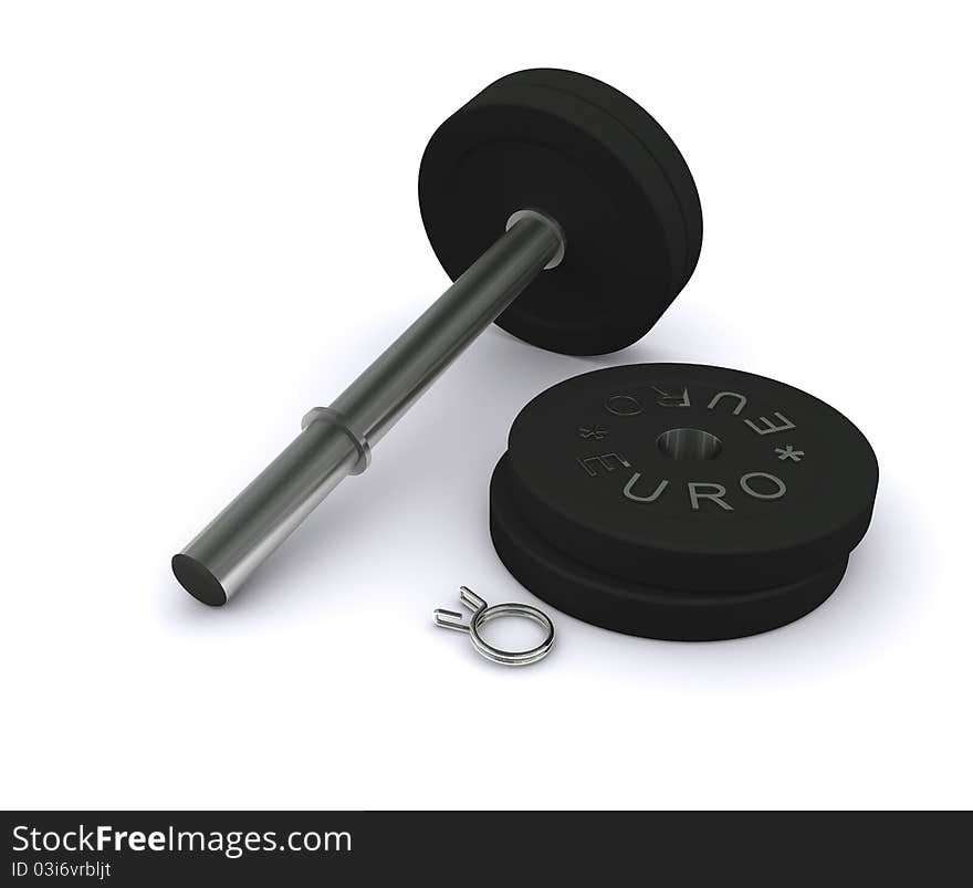 Disassembled black dumbbell on a white background. 3d rendering