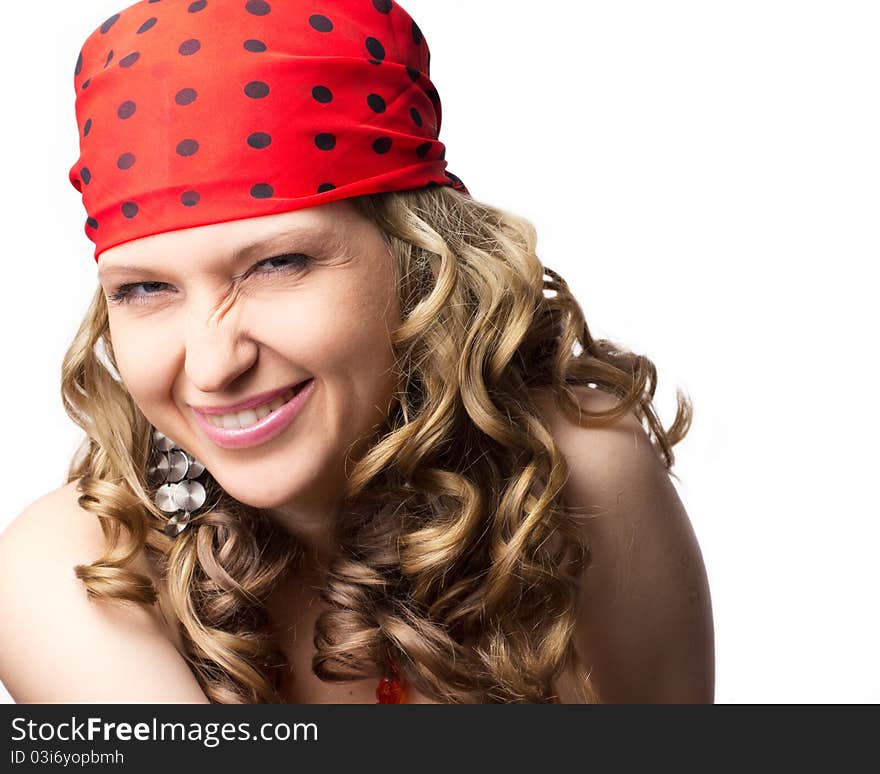 Beautiful smiling woman isolated on the white background