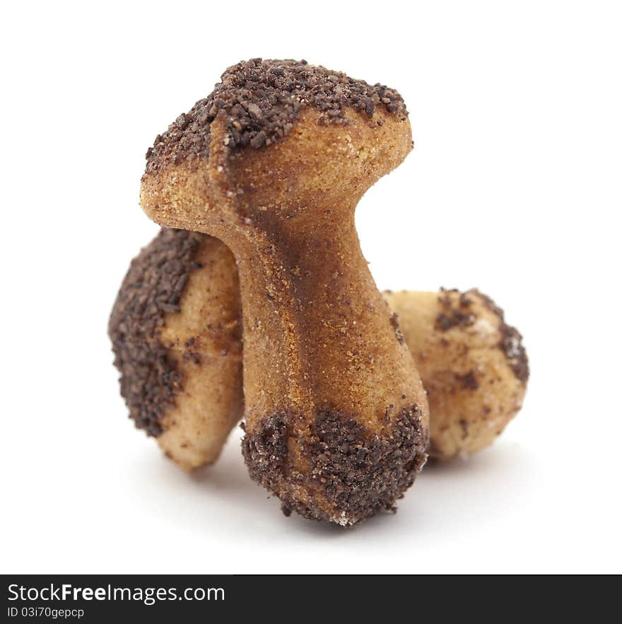 Cookie mushrooms on a white background