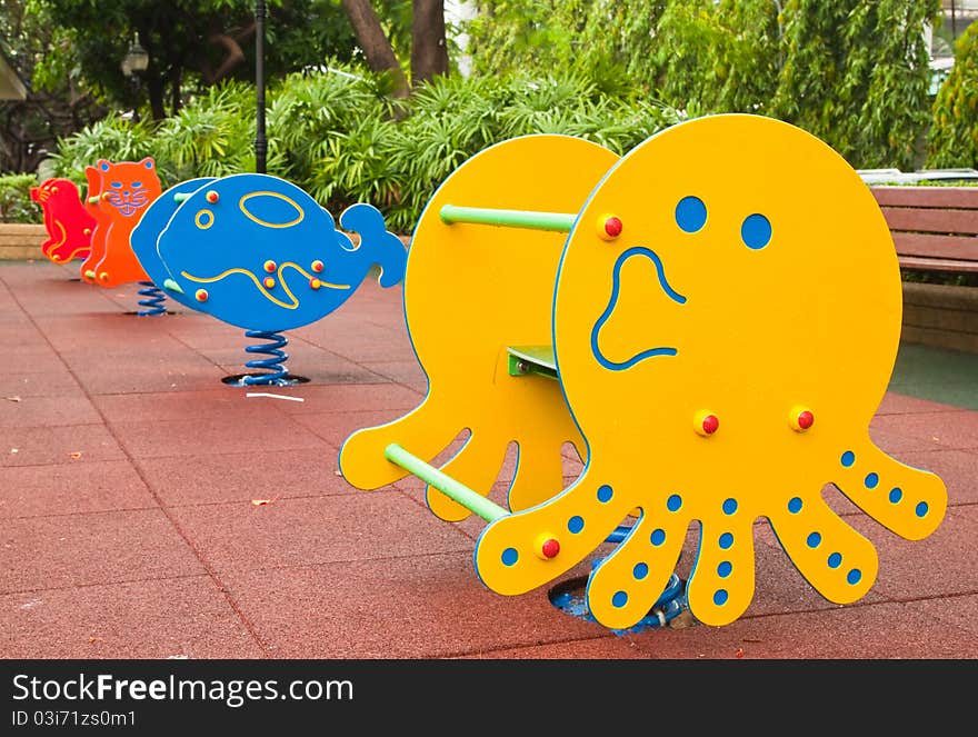 Colorful Playground in the park after raining