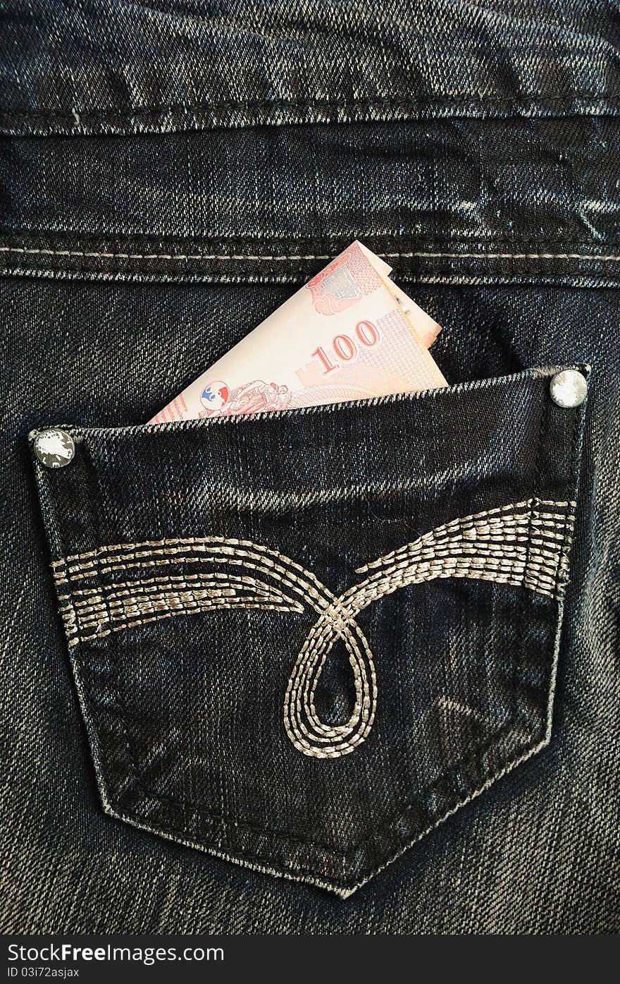 100 baht bill in jean pocket