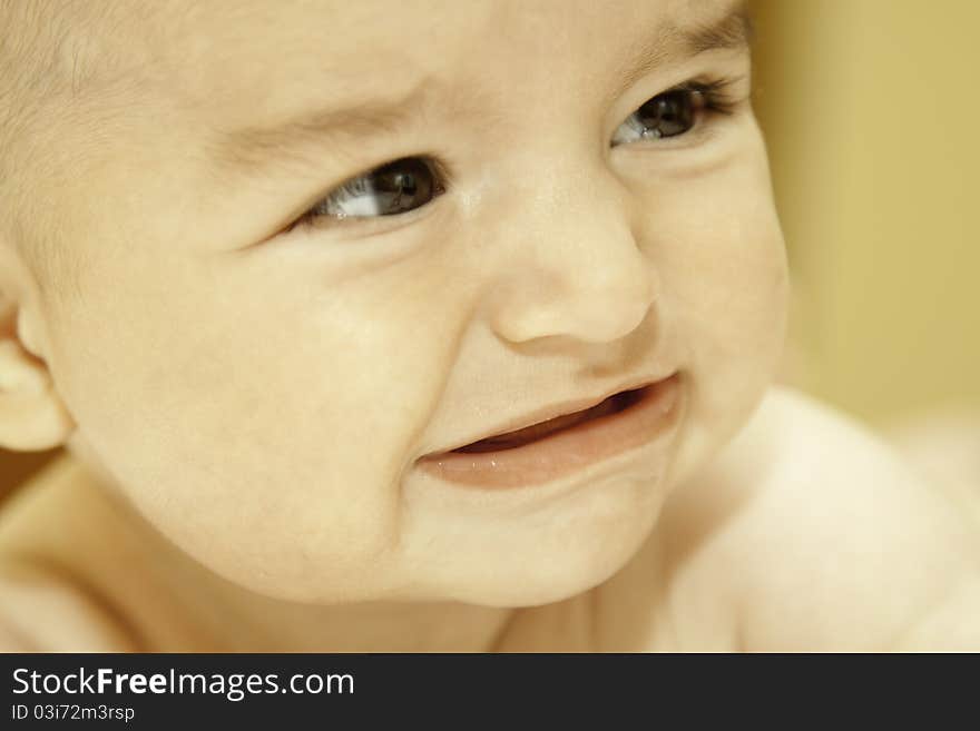 Closeup of baby boy portrait crying