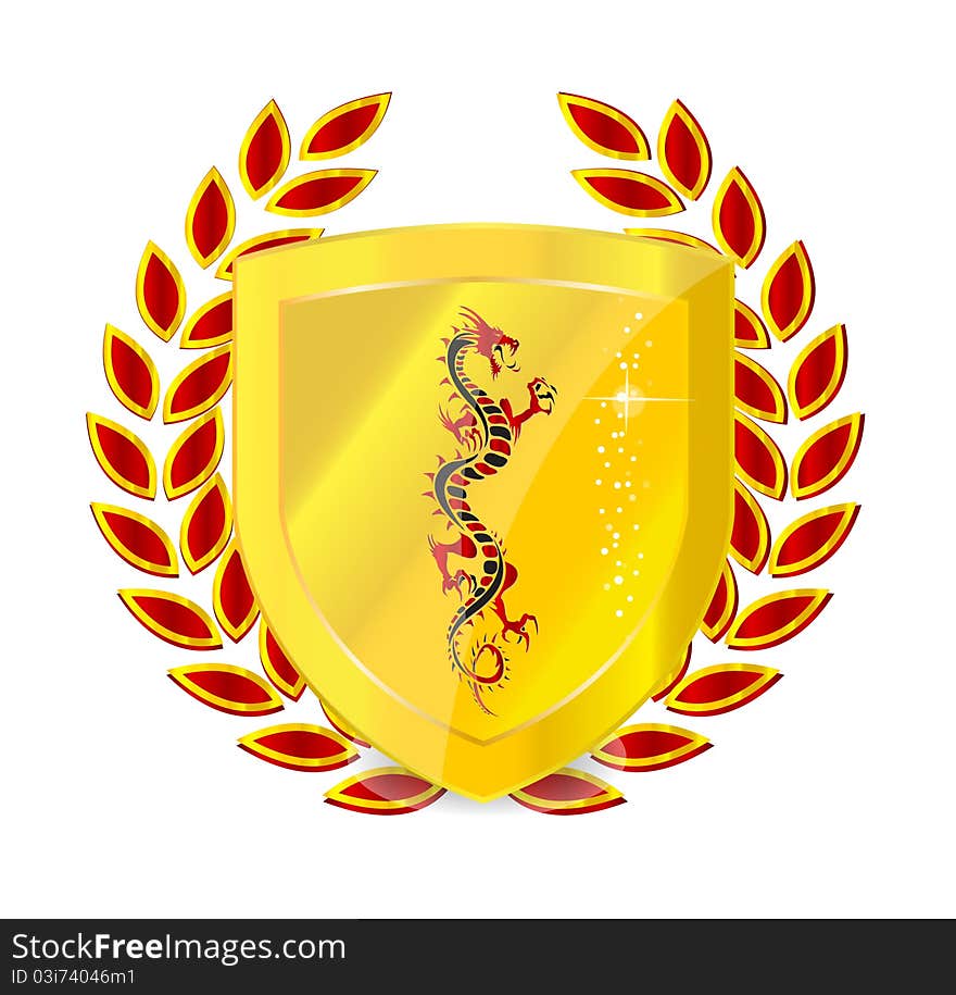 Heraldic gold and red emblem