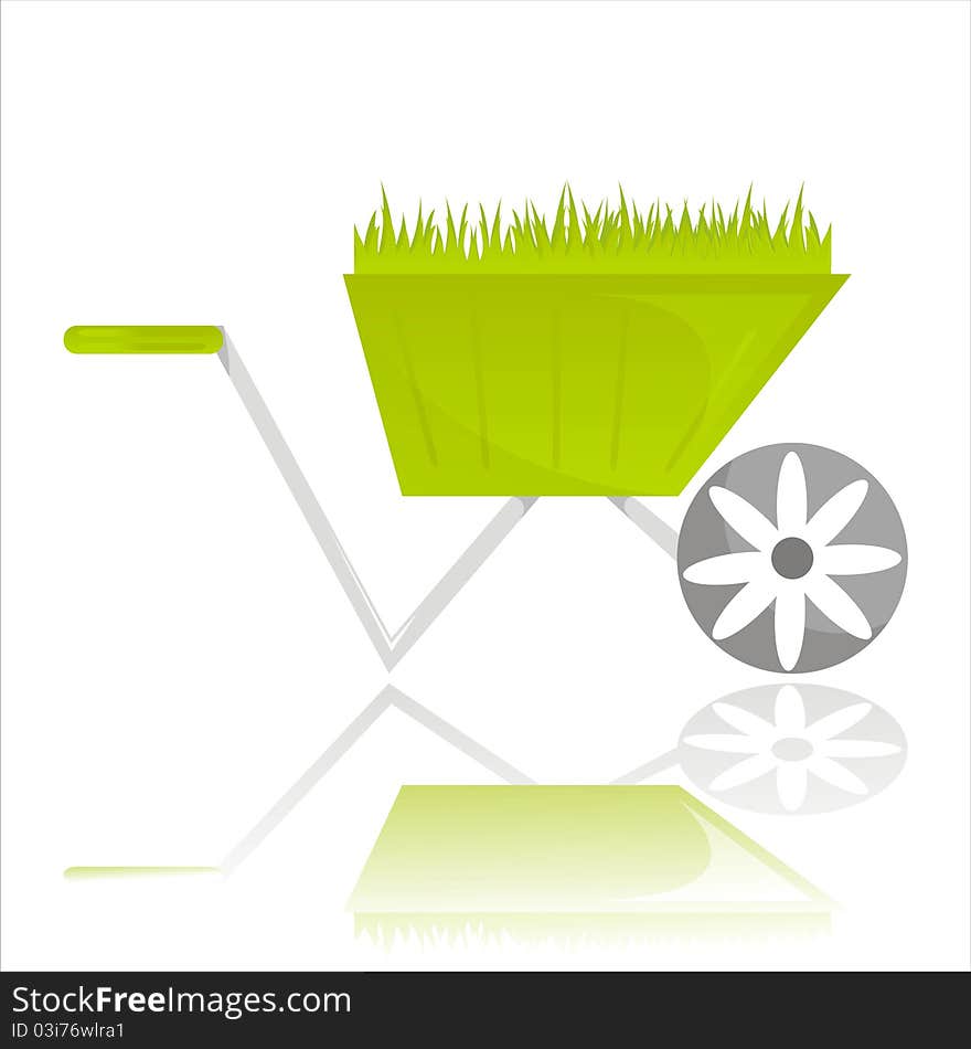 Garden Wheelbarrow With Grass Isolated On White