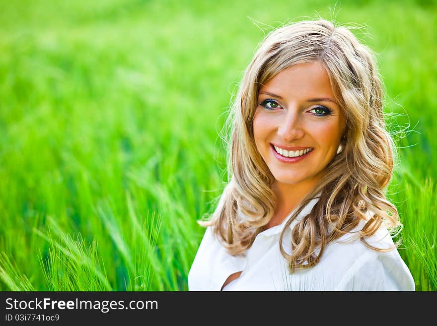 Blond woman portrait outdoor