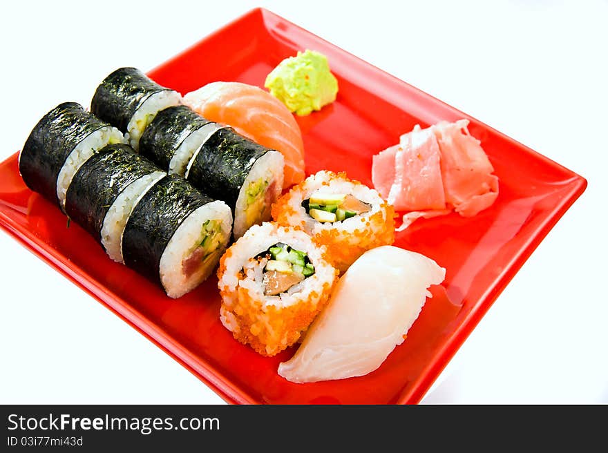 Sushi. Japanese rice, raw fish and seafood. Sushi. Japanese rice, raw fish and seafood