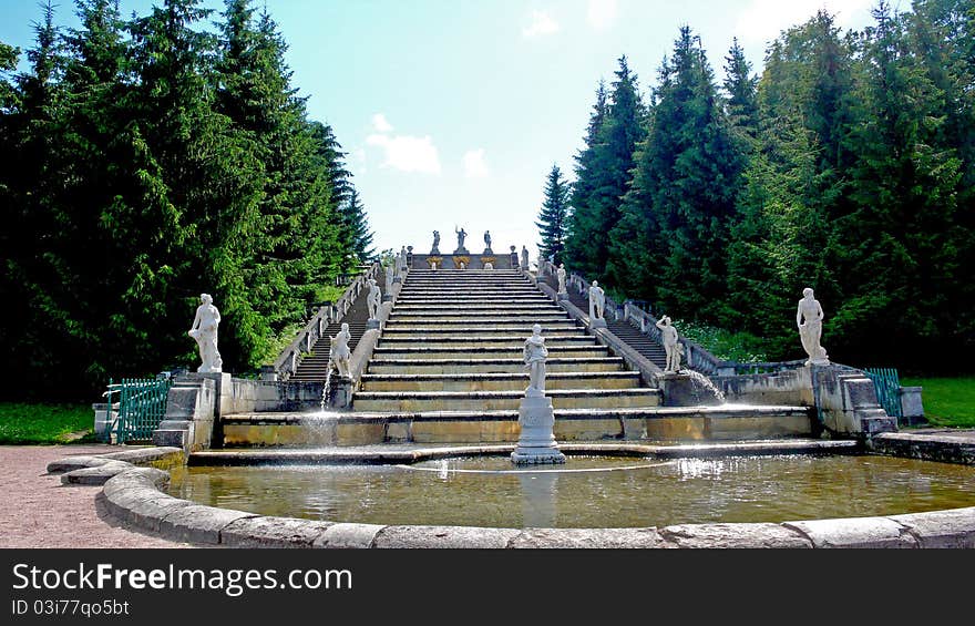 Cascade Gold Mountain, Peterhof, Russia. Cascade Gold Mountain, Peterhof, Russia