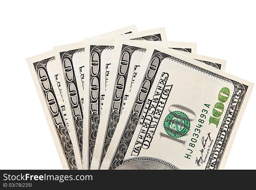 Cash american dollars on a white background