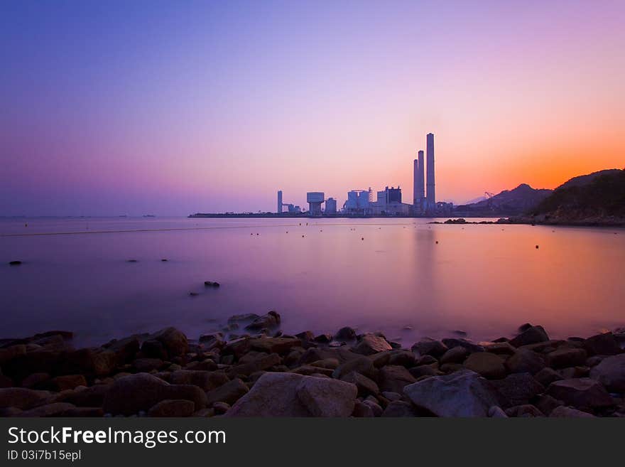 Sunset over the coast in Hong Kong