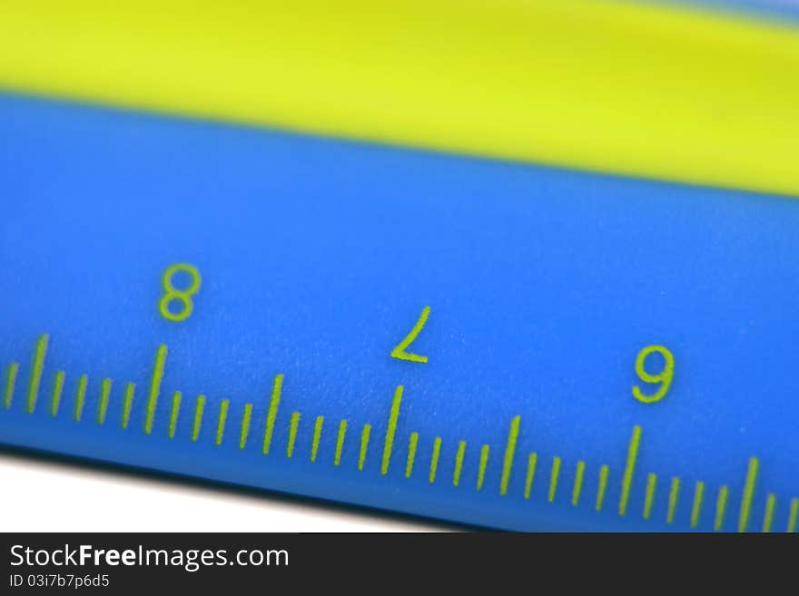 Extreme close up shot of blue color ruler. Extreme close up shot of blue color ruler