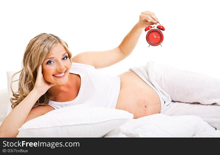 Pregnant woman isolated on white