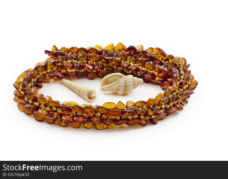 Necklace of Baltic amber and shellfish