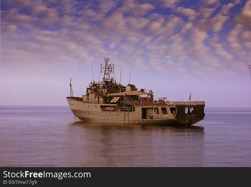 War ship anchored in the Mediterranean. War ship anchored in the Mediterranean