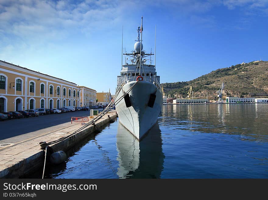 War ship tied up in Cartagena