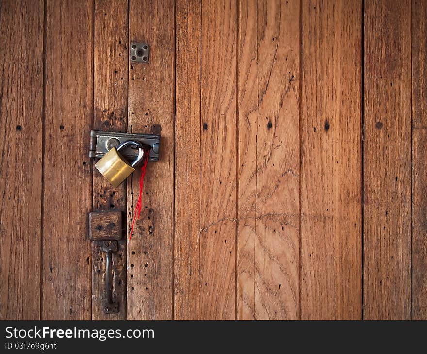 Texture of Old wood door close and lock