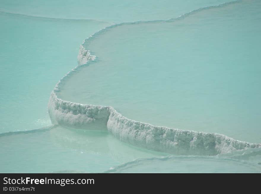 Close up shot of travertine pools in Pamukkale Turkey