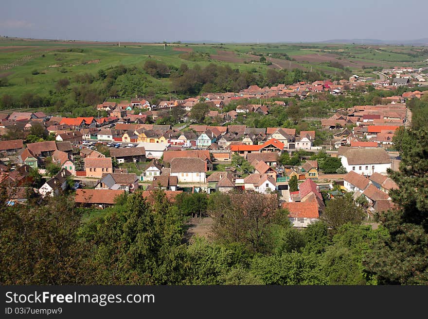 Top view of an village with the church in the center. Top view of an village with the church in the center.