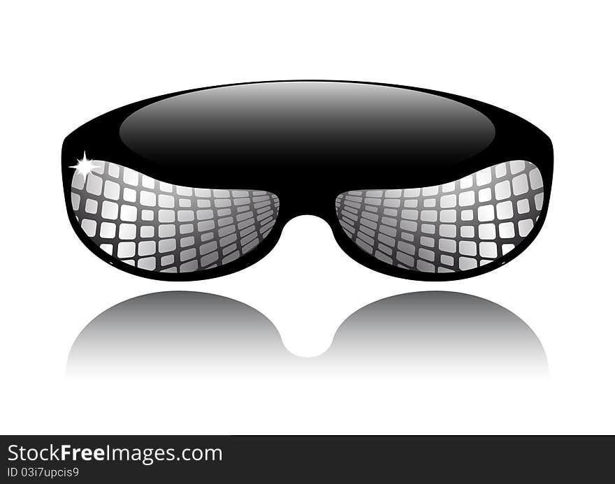 Fashionable sunglasses with glossy reflection on white background