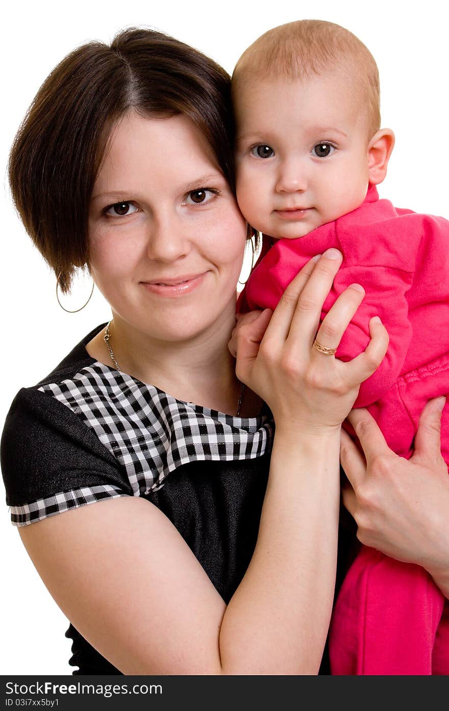 Mother with a baby on a white background