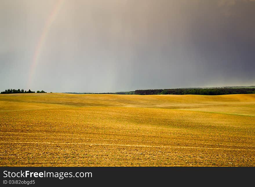 The thunderclouds which are over an agricultural field. The thunderclouds which are over an agricultural field