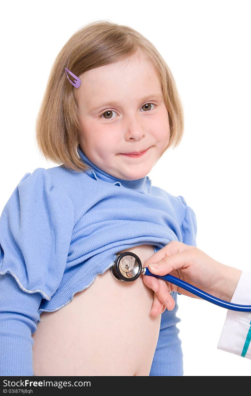 Doctor and child on a white background.