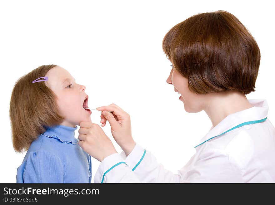 Doctor and child on a white background.