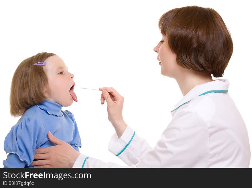 Doctor and child on a white background.