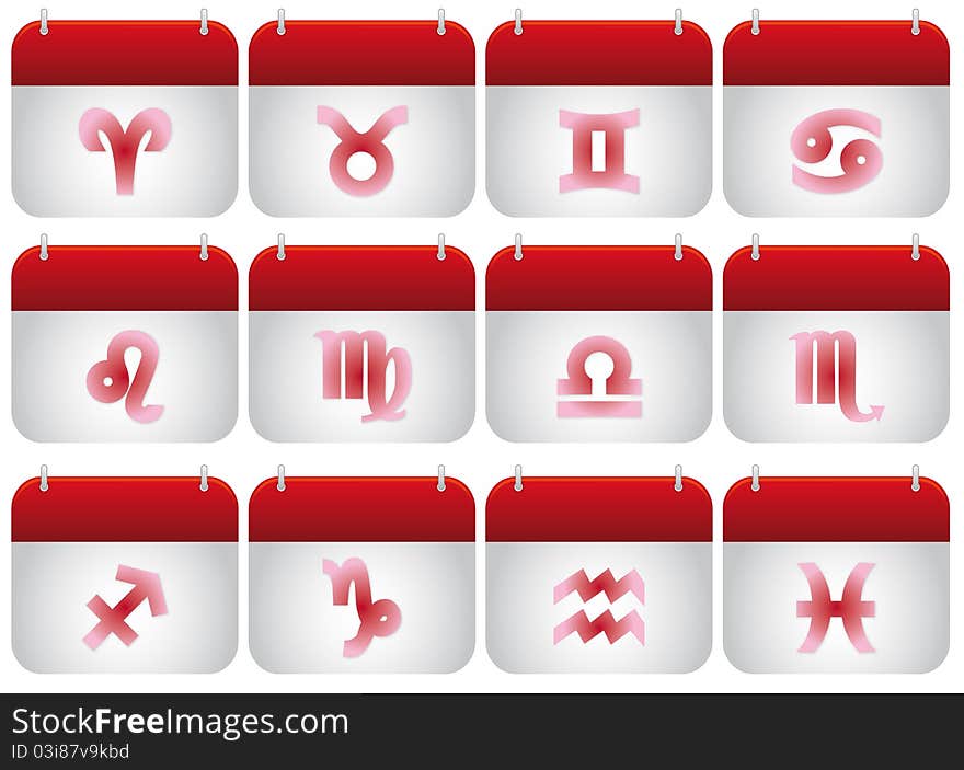 Set of zodiac red icons. Set of zodiac red icons