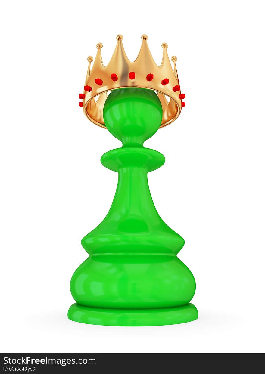 Green Pawn With A Large Golden Crown.