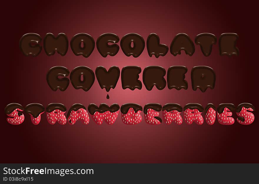 Chocolate covered strawberries text on dark background.