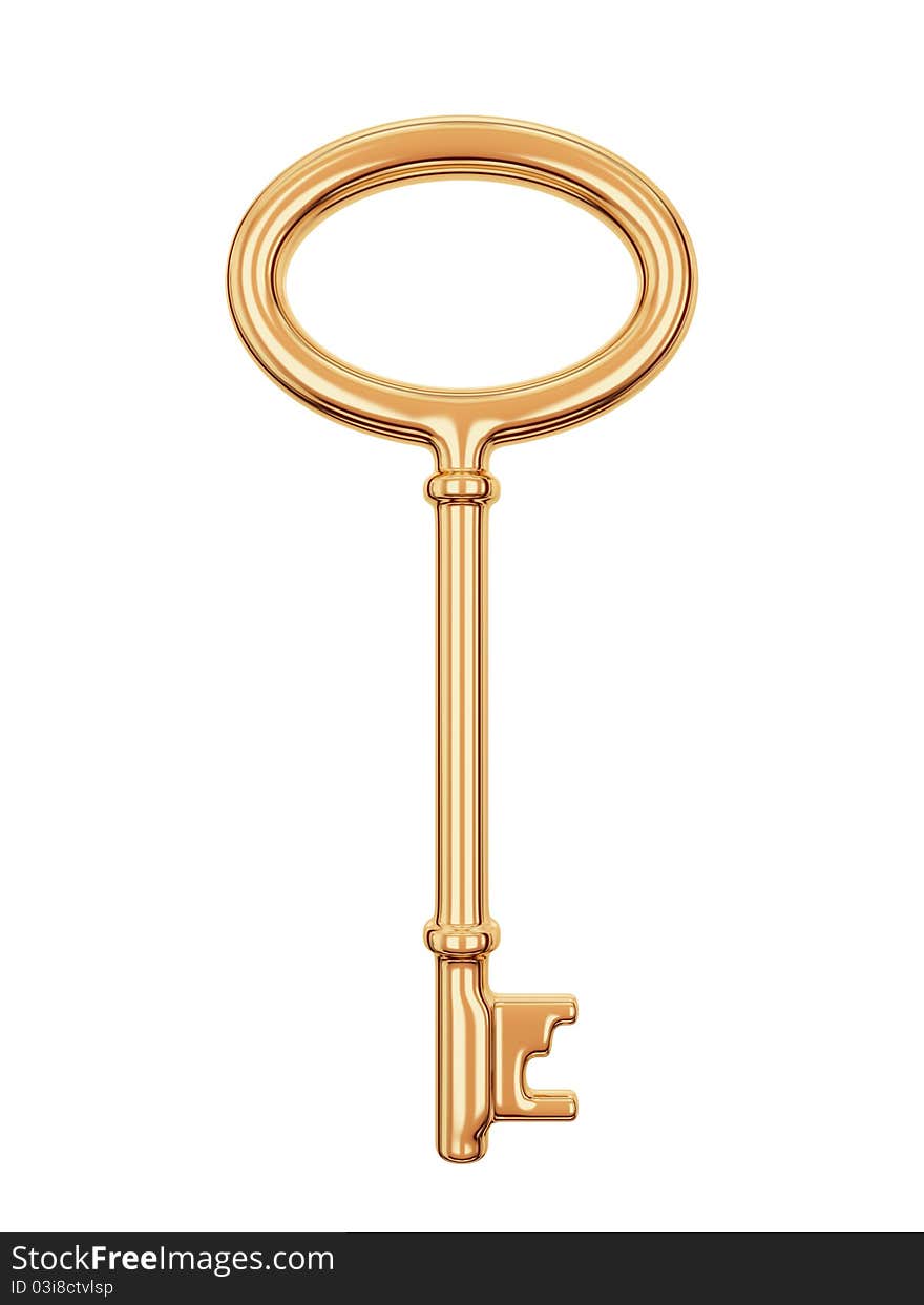 Antique golden key isolated on white. Isolated on white background. 3d rendered. Antique golden key isolated on white. Isolated on white background. 3d rendered.