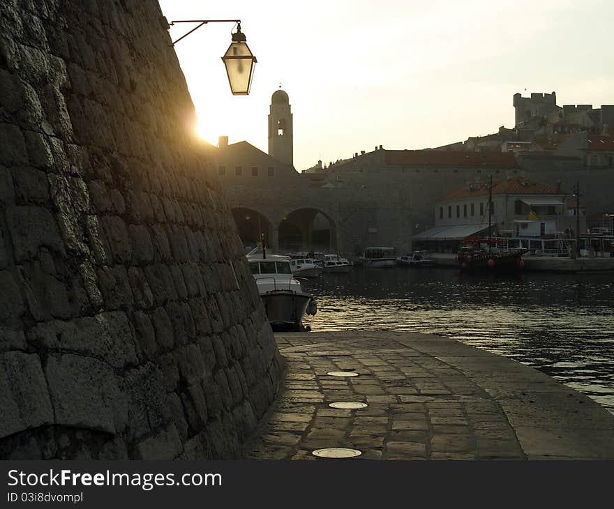 Dubrovnik harbor at dusk