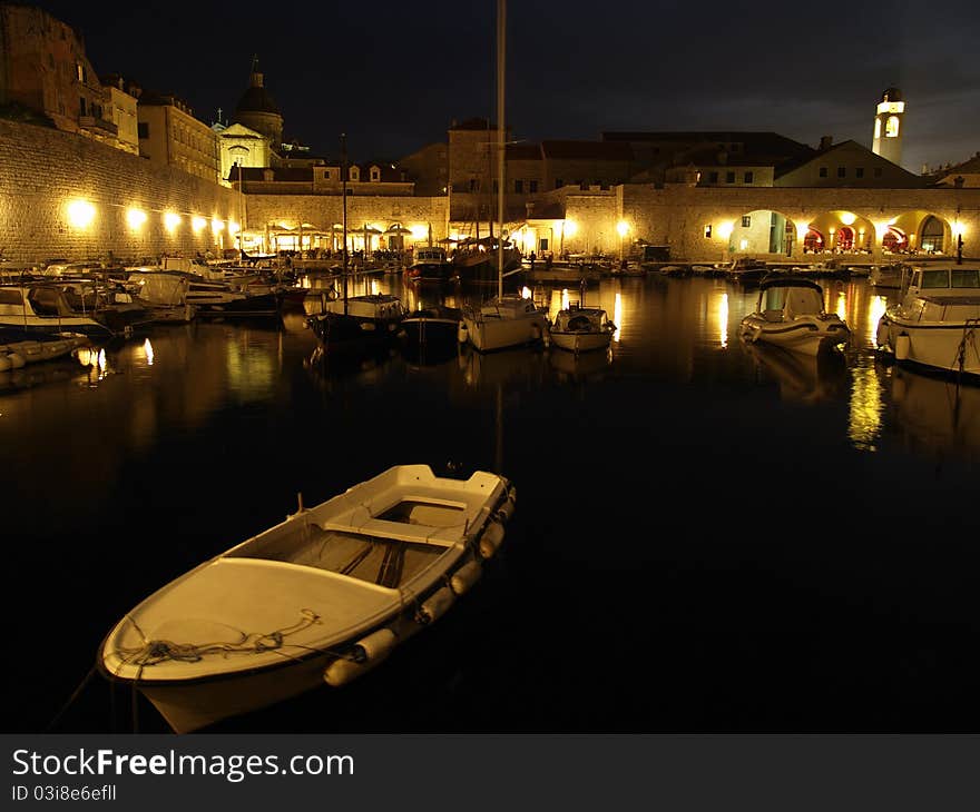 Dubrovnik harbor at night