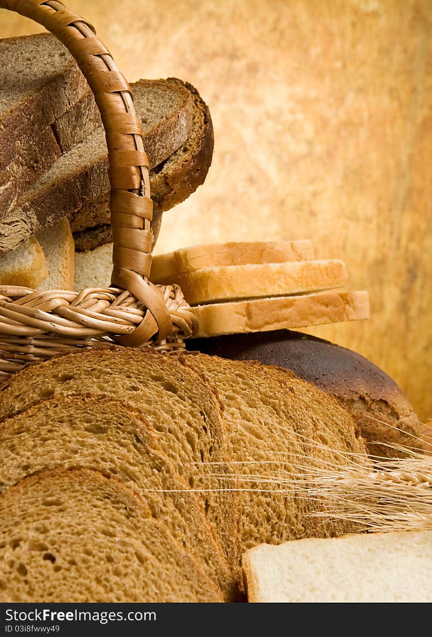 Set of bakery products on wooden texture