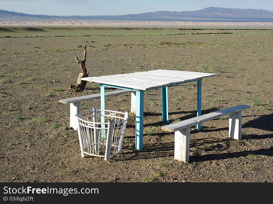 A table in the Gobi desert, in Mongolia. A table in the Gobi desert, in Mongolia