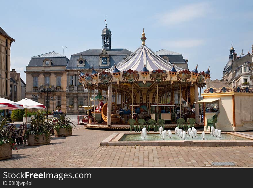 Traditional merry-go-round on town square